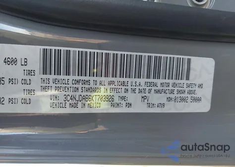 2019 Jeep Compass Upland Edition 4X4 from USA, damaged, VIN 3C4NJDAB6KT703926
